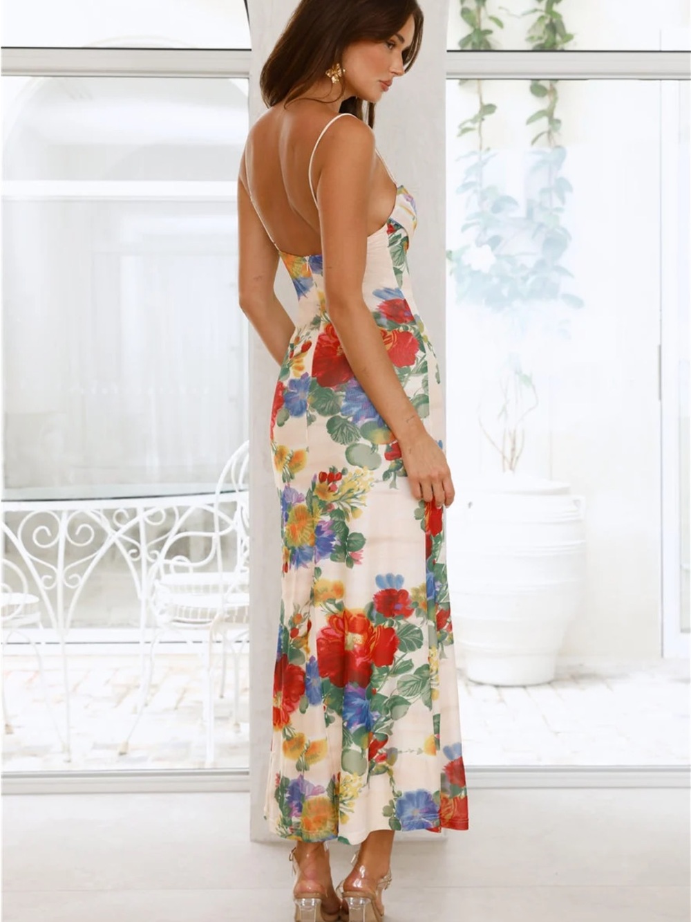Hello Molly Cream Floral Maxi Slip Dress with Red & Blue Blooms